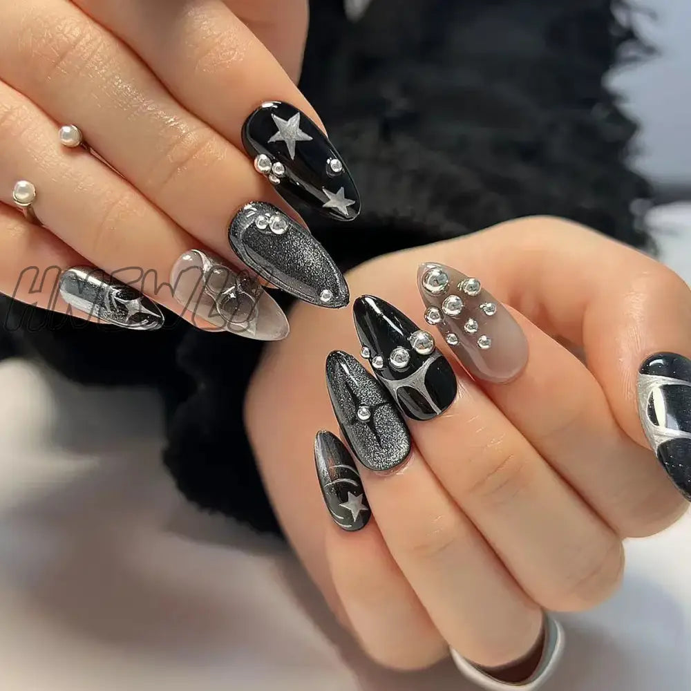 xsrrr 24pcs sweet cool y2k style ballet false nails with glue acrylic press on nails coffin almond full cover fake nails stick on nail