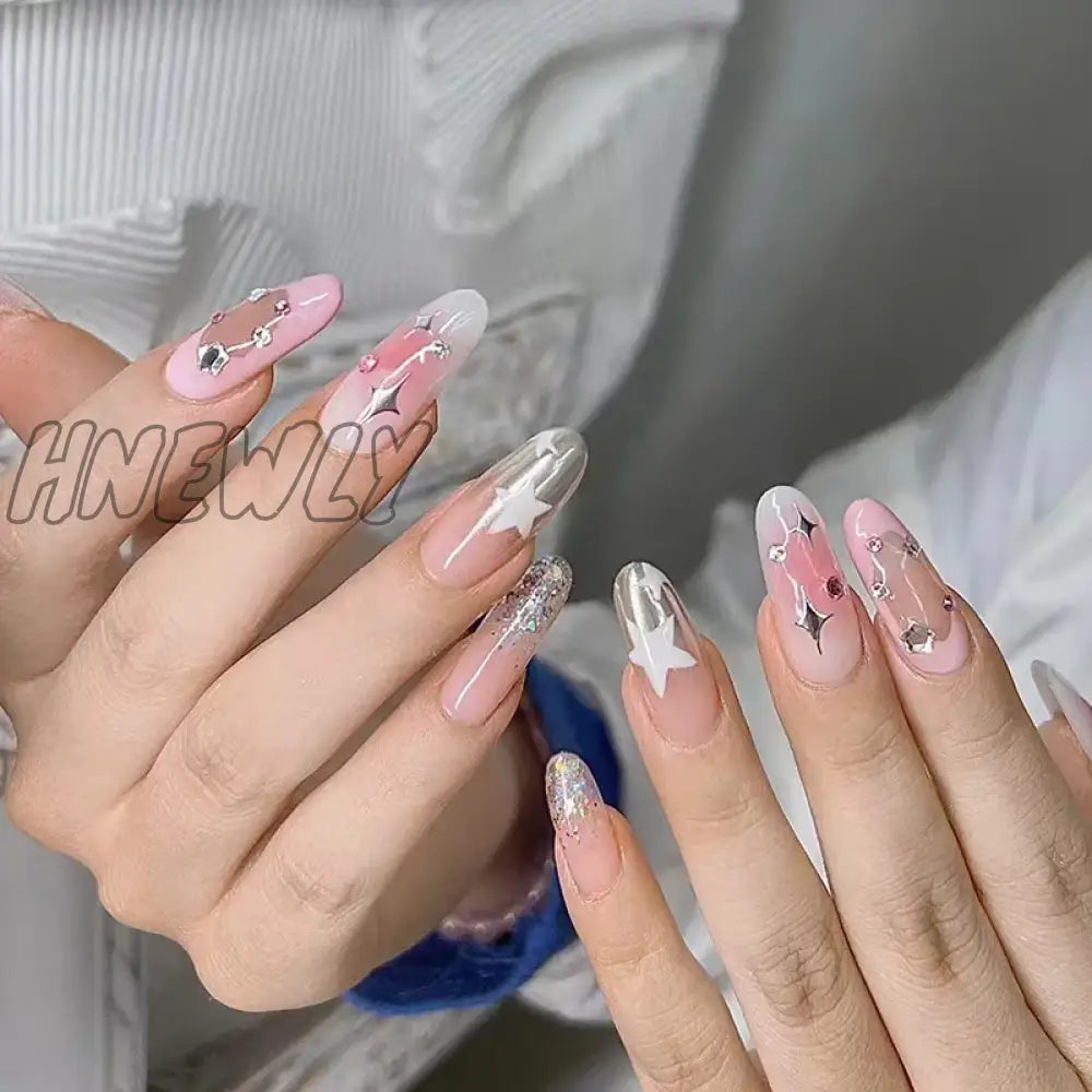 xsrrr 24pcs sweet cool y2k style ballet false nails with glue acrylic press on nails coffin almond full cover fake nails stick on nail