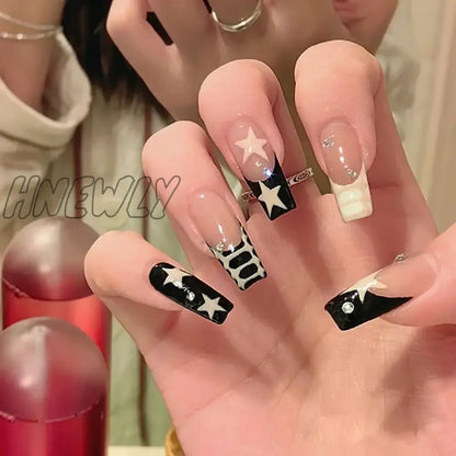 xsrrr 24pcs sweet cool y2k style ballet false nails with glue acrylic press on nails coffin almond full cover fake nails stick on nail