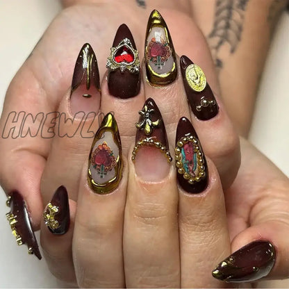 xsrrr 24pcs sweet cool y2k style ballet false nails with glue acrylic press on nails coffin almond full cover fake nails stick on nail