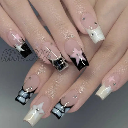 xsrrr 24pcs sweet cool y2k style ballet false nails with glue acrylic press on nails coffin almond full cover fake nails stick on nail