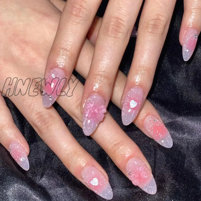 xsrrr 24pcs sweet cool y2k style ballet false nails with glue acrylic press on nails coffin almond full cover fake nails stick on nail