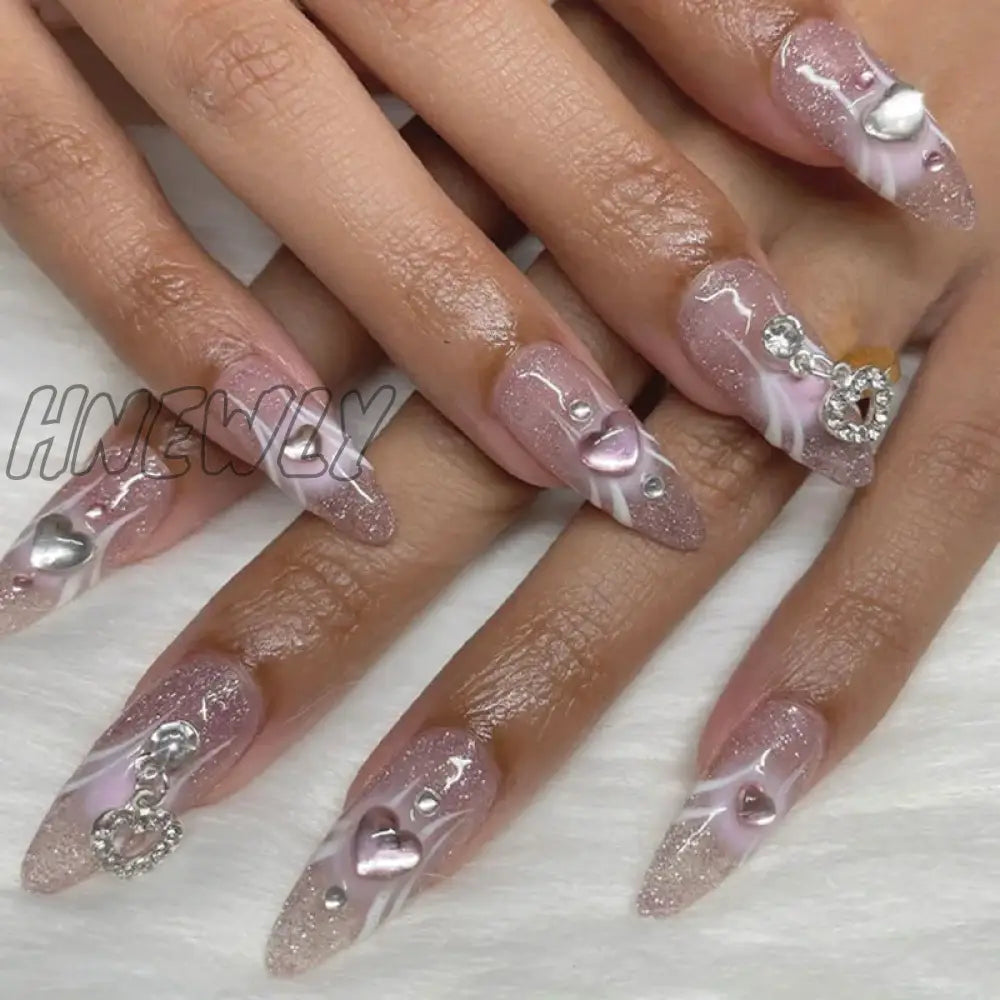 xsrrr 24pcs sweet cool y2k style ballet false nails with glue acrylic press on nails coffin almond full cover fake nails stick on nail