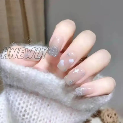 xsrrr 24pcs sweet cool y2k style ballet false nails with glue acrylic press on nails coffin almond full cover fake nails stick on nail