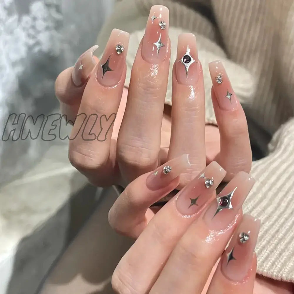 xsrrr 24pcs sweet cool y2k style ballet false nails with glue acrylic press on nails coffin almond full cover fake nails stick on nail