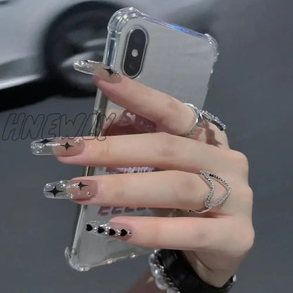 xsrrr 24pcs sweet cool y2k style ballet false nails with glue acrylic press on nails coffin almond full cover fake nails stick on nail