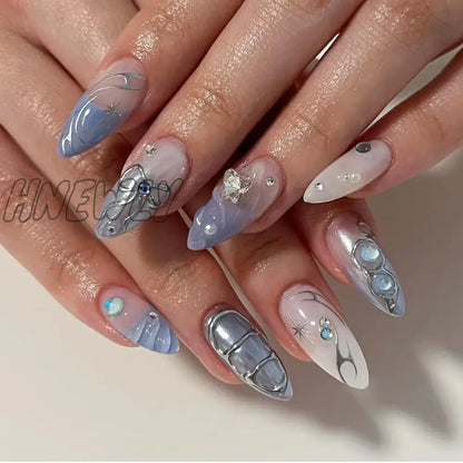 xsrrr 24pcs sweet cool y2k style ballet false nails with glue acrylic press on nails coffin almond full cover fake nails stick on nail