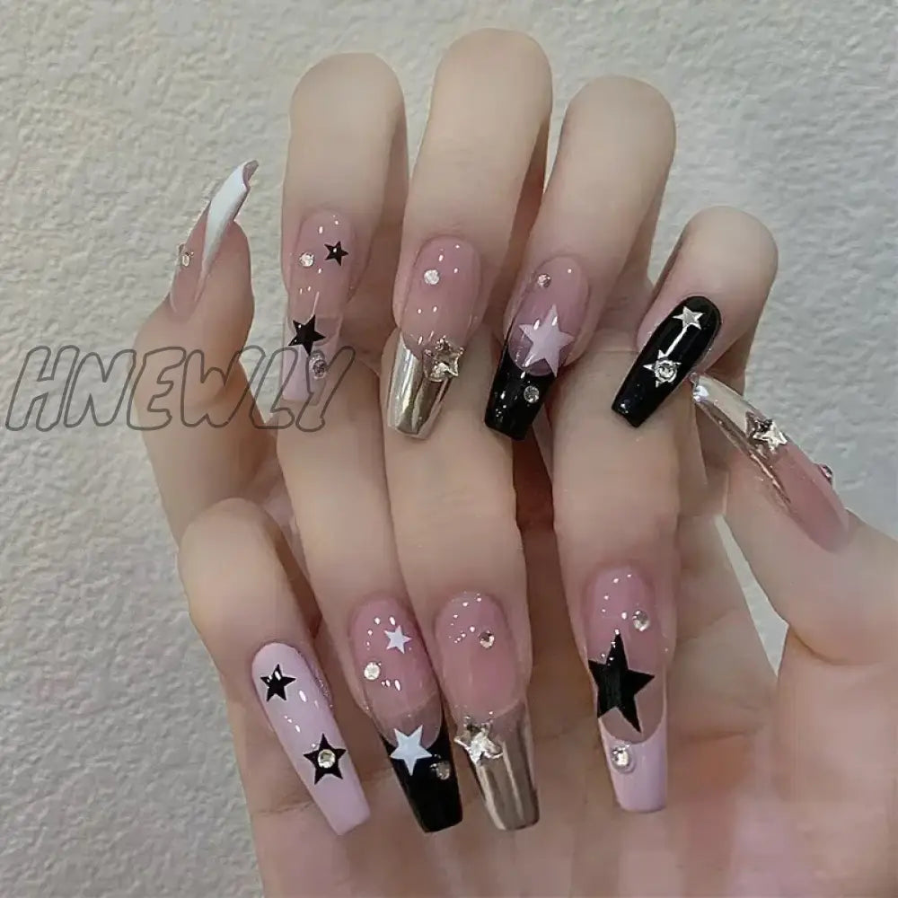 xsrrr 24pcs sweet cool y2k style ballet false nails with glue acrylic press on nails coffin almond full cover fake nails stick on nail