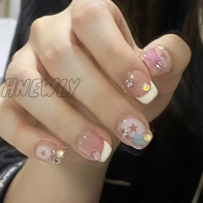 xsrrr 24pcs sweet cool y2k style ballet false nails with glue acrylic press on nails coffin almond full cover fake nails stick on nail