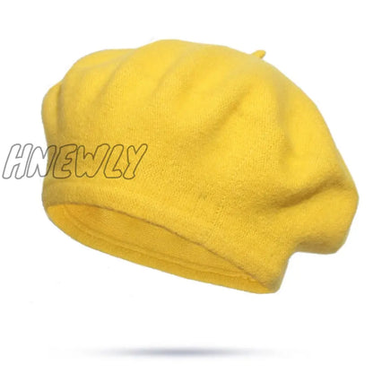 Hnewly 30 colors available Women Girl Beret French Artist Warm Wool Winter Beanie Hat Solid Color Retro Beret Elegant Lady Winter Caps