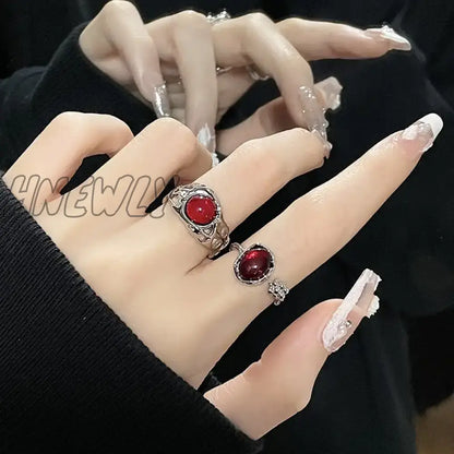 xsrrr 9 Pcs New Fashion Y2k Irregular Open Ring Set Heart Finger Rings For Women Girls Kpop Sweet Cool Trendy Aesthetic Jewelry Gifts