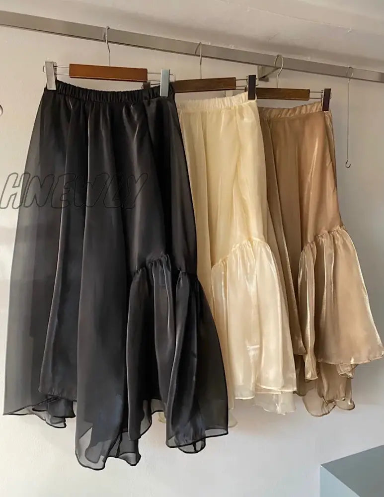 Hnewly A Line Japanese Harajuku Autumn Winter Women Skirt High Waist Solid Female Korean Streetwear Elegant Long Skirts