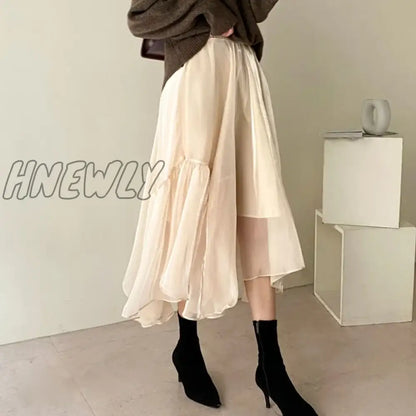 Hnewly A Line Japanese Harajuku Autumn Winter Women Skirt High Waist Solid Female Korean Streetwear Elegant Long Skirts