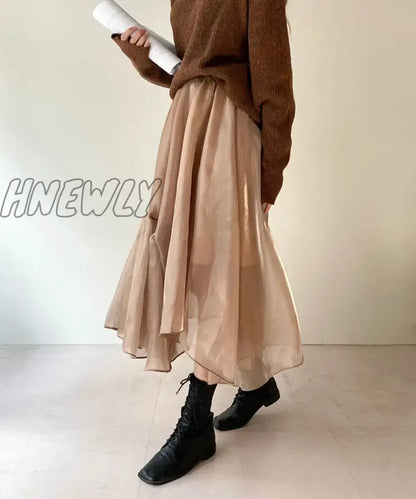 Hnewly A Line Japanese Harajuku Autumn Winter Women Skirt High Waist Solid Female Korean Streetwear Elegant Long Skirts