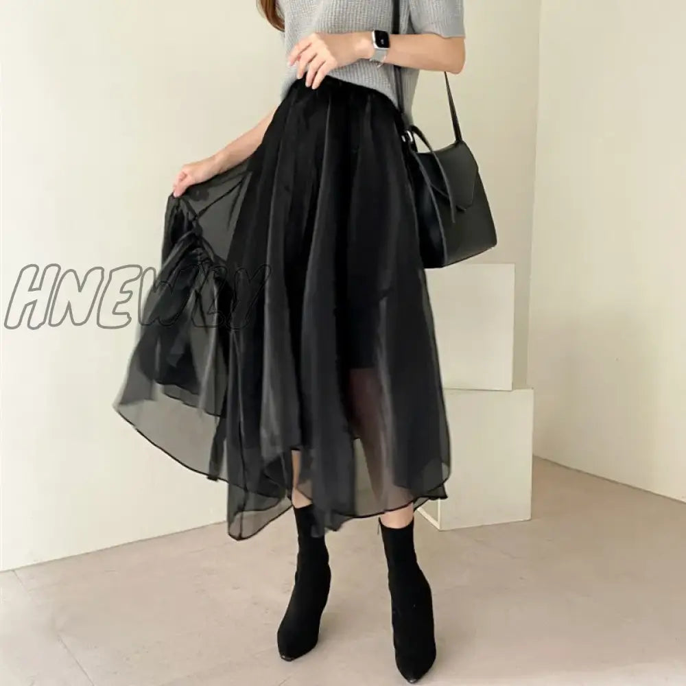 Hnewly A Line Japanese Harajuku Autumn Winter Women Skirt High Waist Solid Female Korean Streetwear Elegant Long Skirts