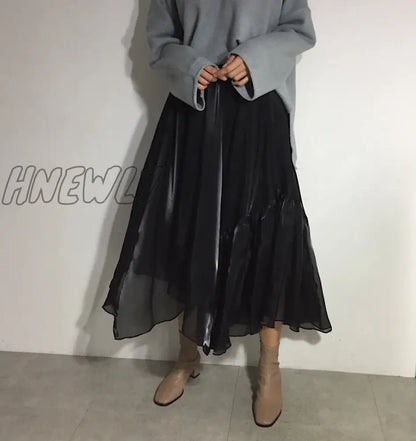 Hnewly A Line Japanese Harajuku Autumn Winter Women Skirt High Waist Solid Female Korean Streetwear Elegant Long Skirts