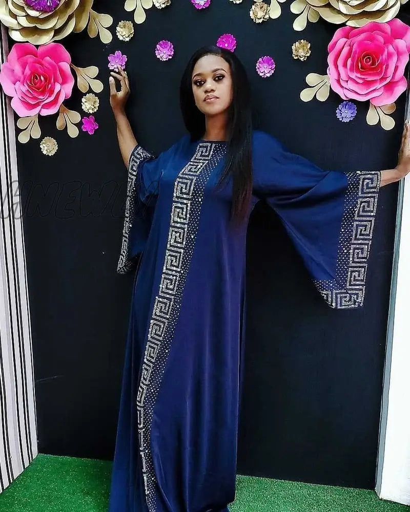 xsrrr African Design Dashiki Dress Silk Beading Abaya Bandage Maxi Bazin Vintage Long Sleeve Robe Gowns Africa Sexy Lady Party