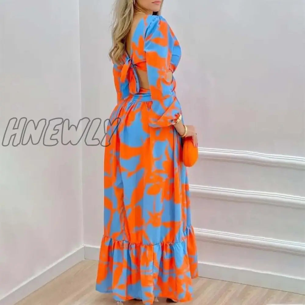 xsrrr African Dresses for Women Summer Bohemia Beach Party Maxi Dress Ladies Sexy V-neck Wear Floral Print Africa Clothing