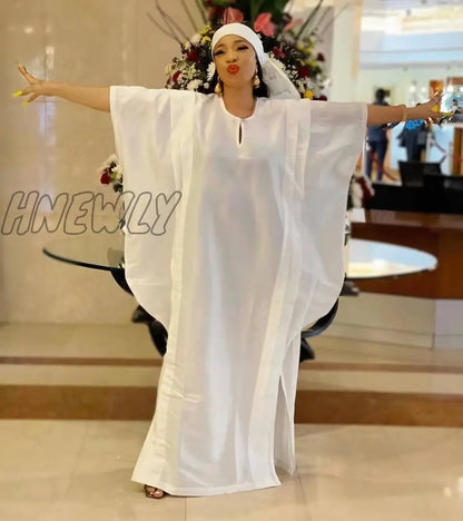 Hnewly African Dresses for Women Summer Fashion African Women V-neck Polyester Long Robes African Clothes No Headtie