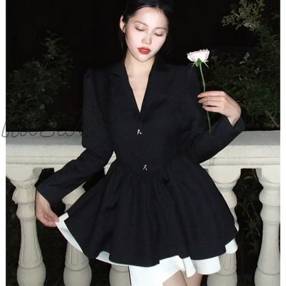 xsrrr Autumn New Arrival Women's Dresses Long Sleeve High Waist V-neck Slimming Dresses Female French Style Sweet Ball Gown Dresses