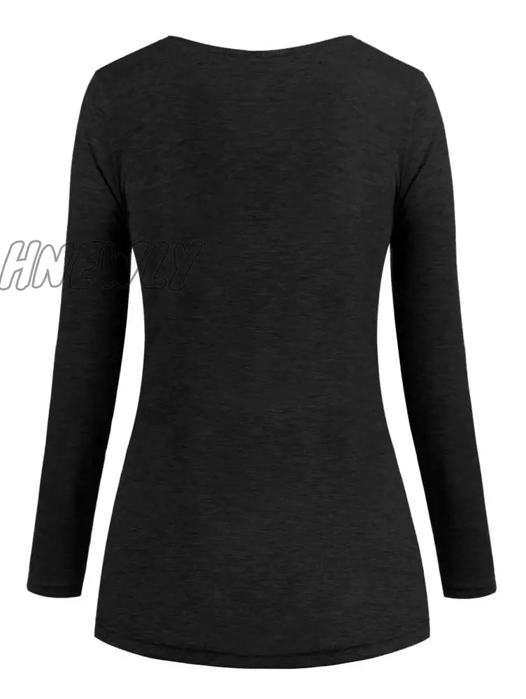 xsrrr Autumn New Solid Color Cowl Neck Heather Mock Button T-shirt Long Sleeve Tee Women T Shirt Marled Top Women Casual T-Shirts