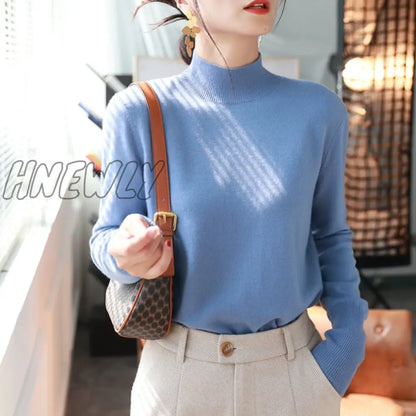 Hnewly autumn winter chic bottom sweaters women fashion turtleneck pullover slim long sleeve knitted Jumper Soft Warm Pull Femme  Womens Sweaters