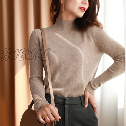 Hnewly autumn winter chic bottom sweaters women fashion turtleneck pullover slim long sleeve knitted Jumper Soft Warm Pull Femme  Womens Sweaters