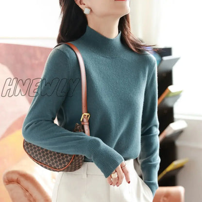 Hnewly autumn winter chic bottom sweaters women fashion turtleneck pullover slim long sleeve knitted Jumper Soft Warm Pull Femme  Womens Sweaters