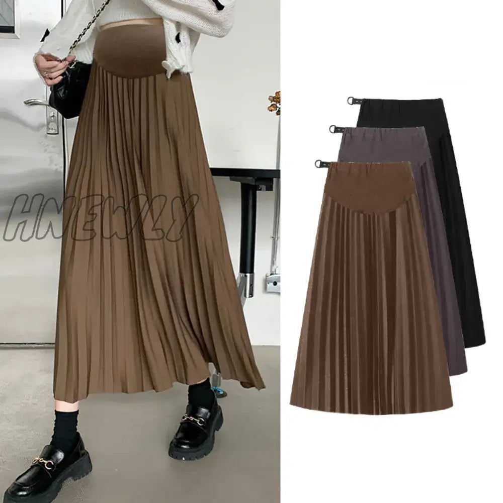 xsrrr Autumn Winter Pleated Thick Warm Maternity Skirts Elastic Waist Belly Casual Clothes for Pregnant Women Pregnancy vestidos