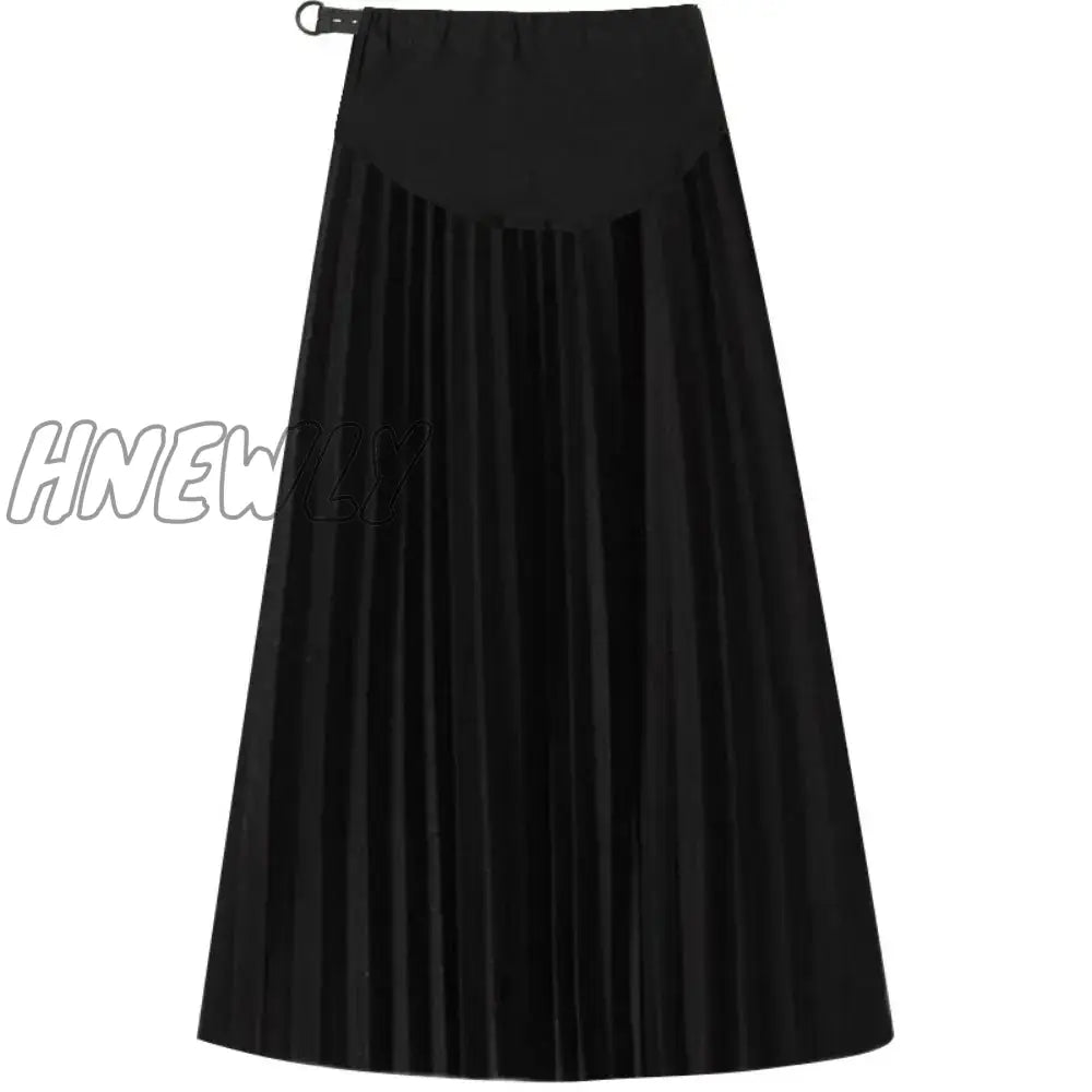 xsrrr Autumn Winter Pleated Thick Warm Maternity Skirts Elastic Waist Belly Casual Clothes for Pregnant Women Pregnancy vestidos