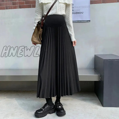 xsrrr Autumn Winter Pleated Thick Warm Maternity Skirts Elastic Waist Belly Casual Clothes for Pregnant Women Pregnancy vestidos