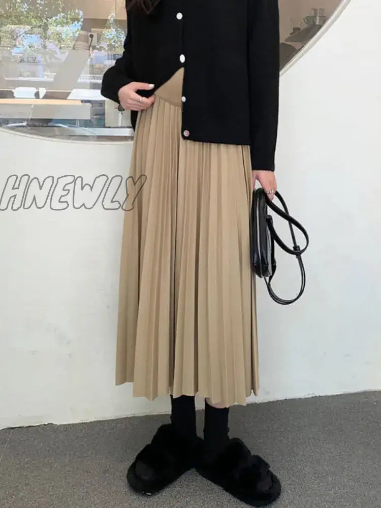 xsrrr Autumn Winter Pleated Thick Warm Maternity Skirts Elastic Waist Belly Casual Clothes for Pregnant Women Pregnancy vestidos