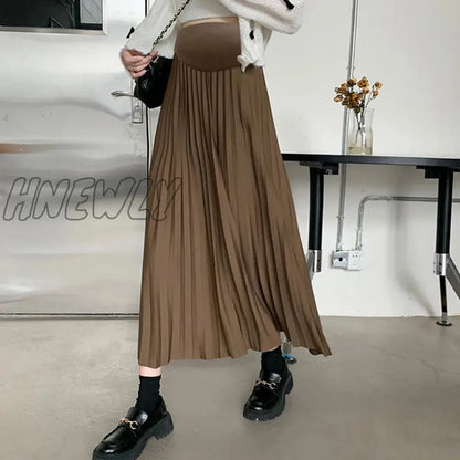 xsrrr Autumn Winter Pleated Thick Warm Maternity Skirts Elastic Waist Belly Casual Clothes for Pregnant Women Pregnancy vestidos