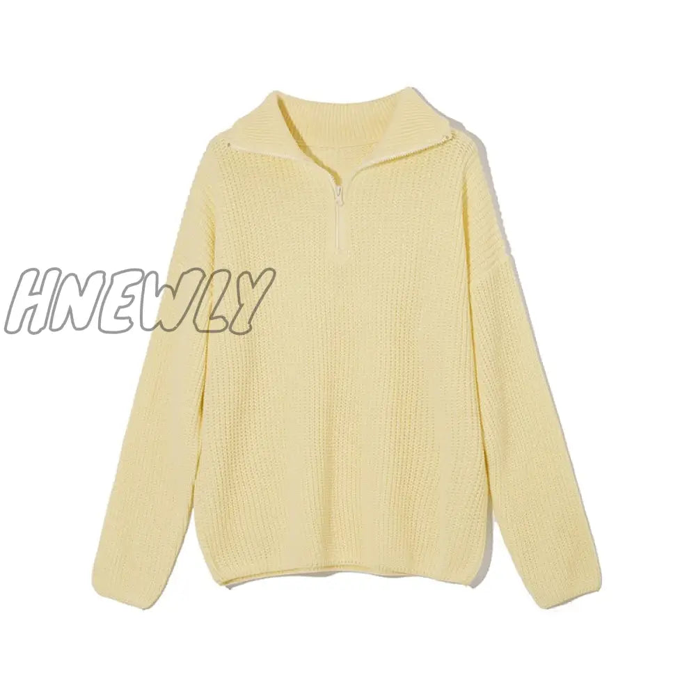 xsrrr Autumn Winter Thickening Knitted Sweater Women Casual Zipper Polo Collar Loose Knitted Pullovers Female White Jumper