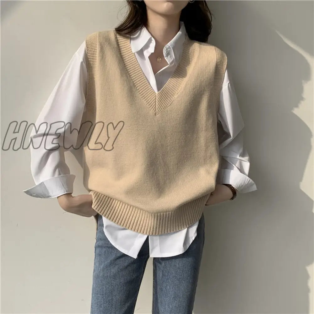 xsrrr Autumn Women's Sweater Vest V-neck Sleeveless Irregular Casual Loose Knitted Pullover Tops Female Outerwear