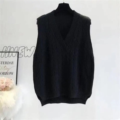 xsrrr Autumn Women's Sweater Vest V-neck Sleeveless Irregular Casual Loose Knitted Pullover Tops Female Outerwear