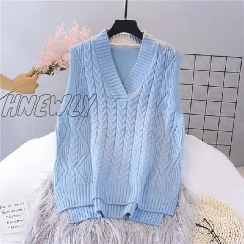 xsrrr Autumn Women's Sweater Vest V-neck Sleeveless Irregular Casual Loose Knitted Pullover Tops Female Outerwear