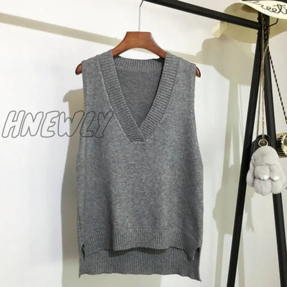 xsrrr Autumn Women's Sweater Vest V-neck Sleeveless Irregular Casual Loose Knitted Pullover Tops Female Outerwear