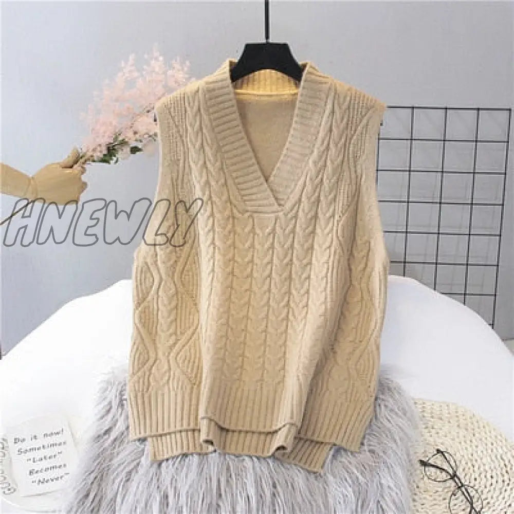 xsrrr Autumn Women's Sweater Vest V-neck Sleeveless Irregular Casual Loose Knitted Pullover Tops Female Outerwear