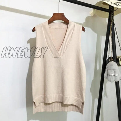 xsrrr Autumn Women's Sweater Vest V-neck Sleeveless Irregular Casual Loose Knitted Pullover Tops Female Outerwear