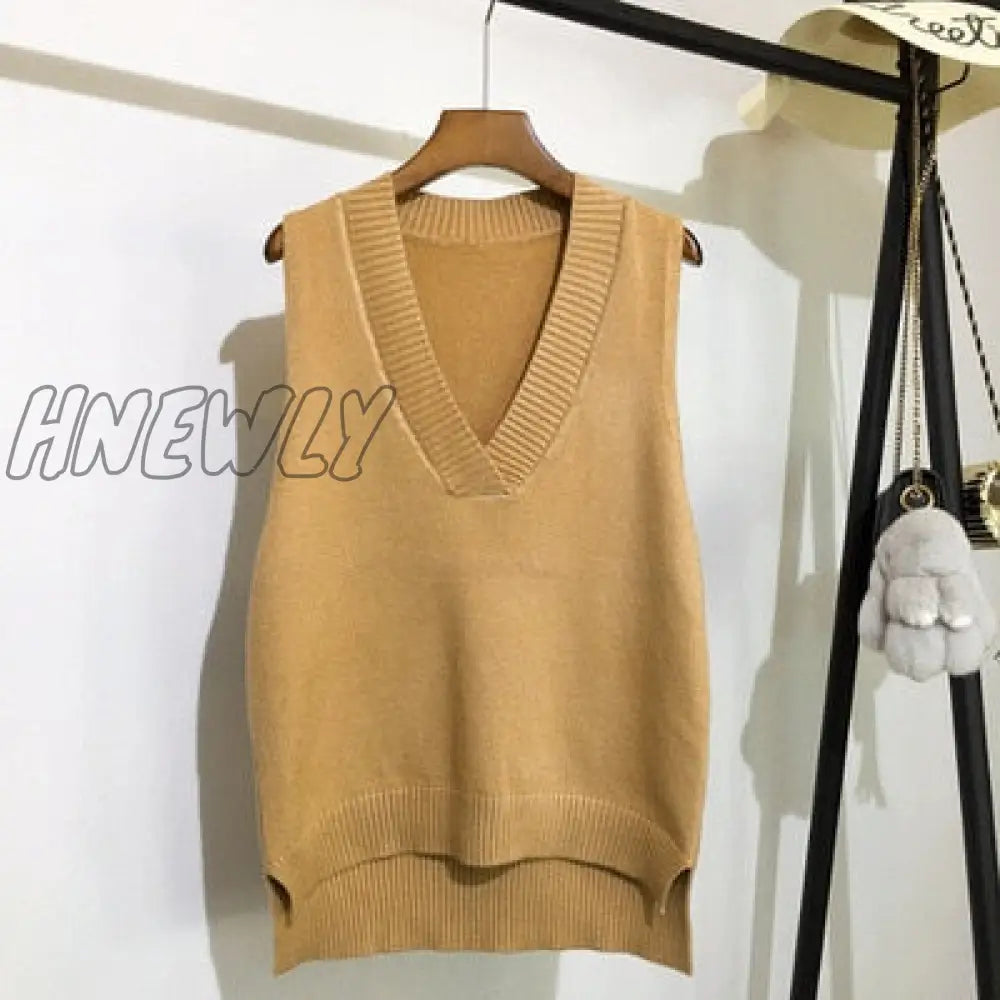 xsrrr Autumn Women's Sweater Vest V-neck Sleeveless Irregular Casual Loose Knitted Pullover Tops Female Outerwear