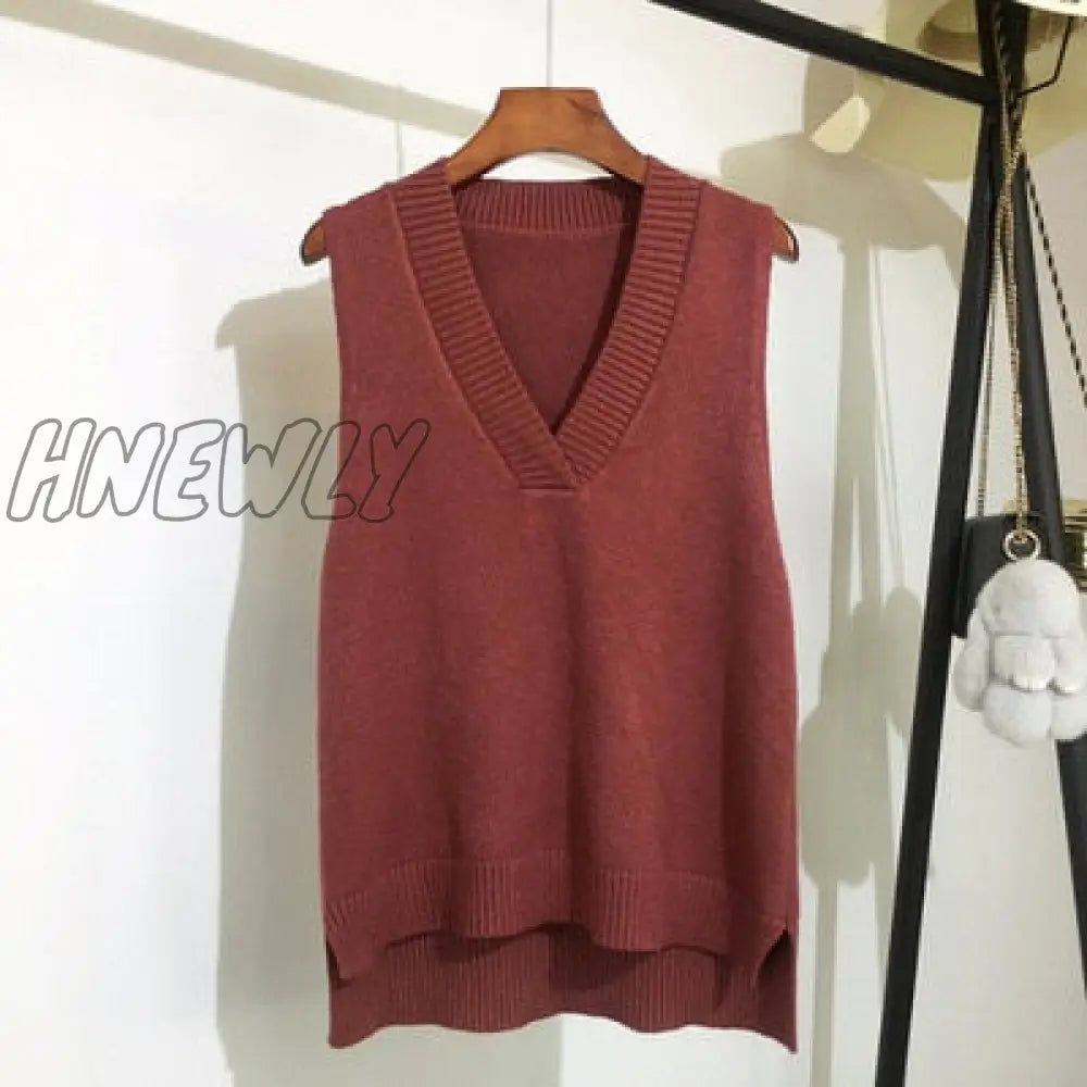 xsrrr Autumn Women's Sweater Vest V-neck Sleeveless Irregular Casual Loose Knitted Pullover Tops Female Outerwear