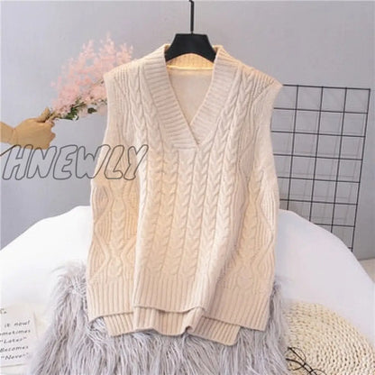 xsrrr Autumn Women's Sweater Vest V-neck Sleeveless Irregular Casual Loose Knitted Pullover Tops Female Outerwear