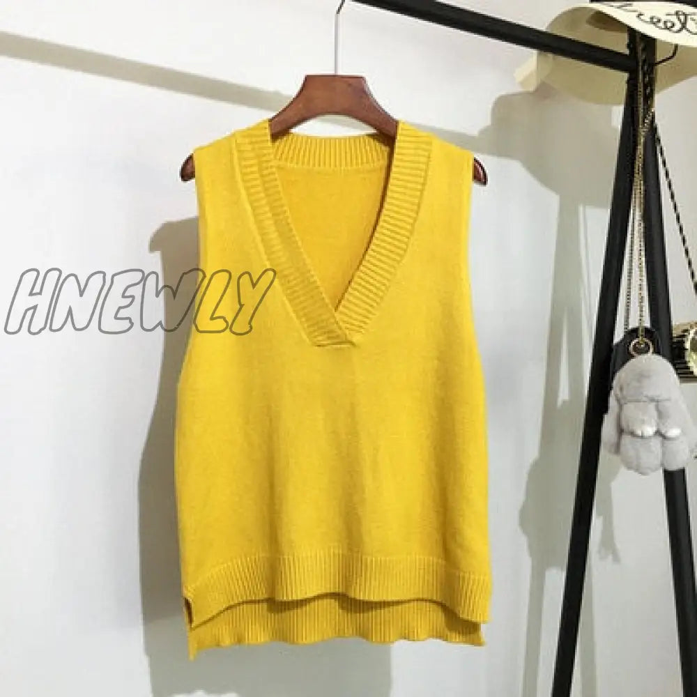 xsrrr Autumn Women's Sweater Vest V-neck Sleeveless Irregular Casual Loose Knitted Pullover Tops Female Outerwear