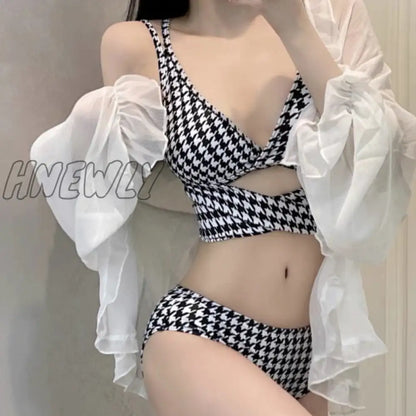 xsrrr Bikini Sets Women Backless Sexy Slim Ruffles Summer Beach Style Classic Ulzzang Ladies Vacation Casual Retro Stylish