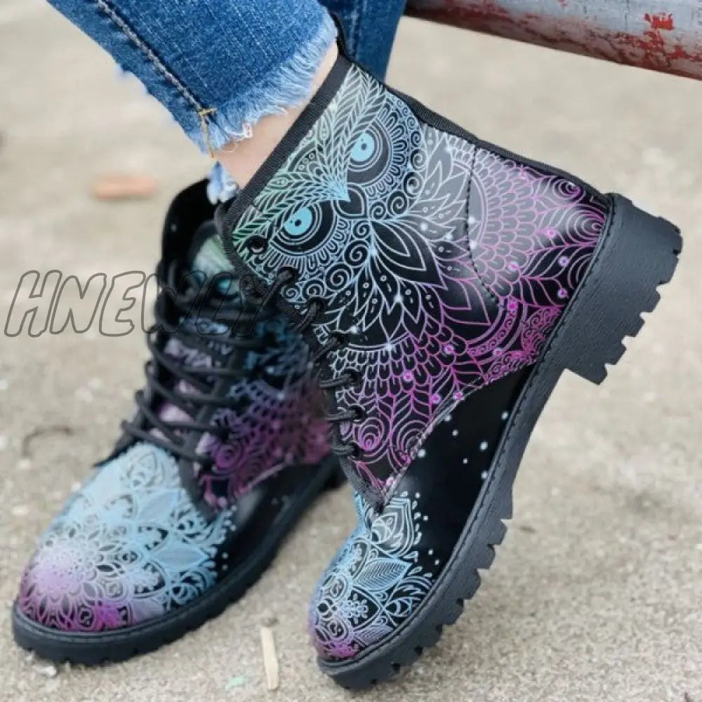 xsrrr - Black Casual Patchwork Frenulum Printing Round Comfortable Out Door Shoes