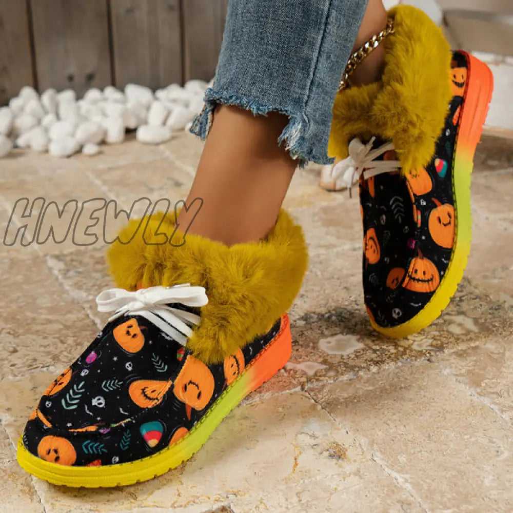 xsrrr - Black Casual Patchwork Frenulum Printing Round Keep Warm Comfortable Out Door Shoes