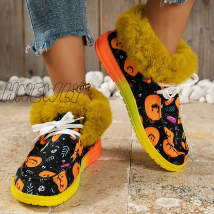 xsrrr - Black Casual Patchwork Frenulum Printing Round Keep Warm Comfortable Out Door Shoes