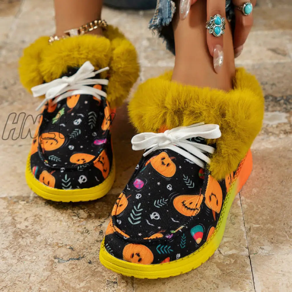 xsrrr - Black Casual Patchwork Frenulum Printing Round Keep Warm Comfortable Out Door Shoes