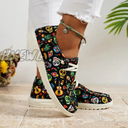 xsrrr - Black Casual Patchwork Printing Round Comfortable Shoes